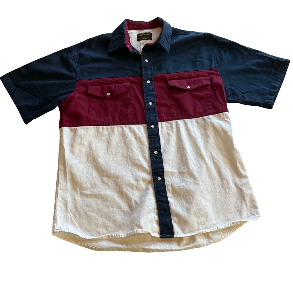 Rustler‎ by Wrangler Mens Short Sleeve Color Block Western Shirt Size L
